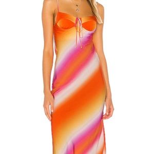 Sun Becomes Her Corset Midi Dress in Sunset Fusion